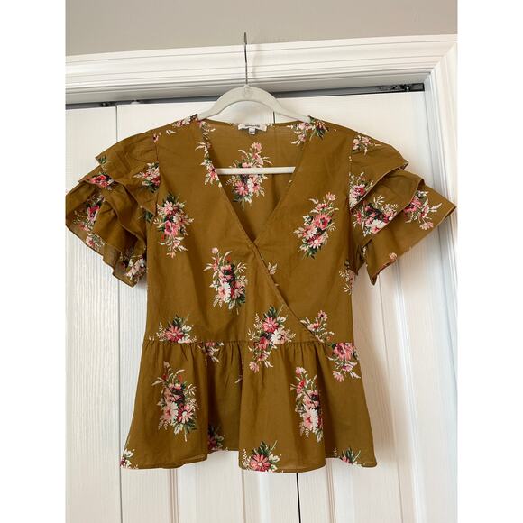 MADEWELL Classic Corsage Peplum V-Neck Ruffle Sleeve Floral Top - Picture 2 of 5